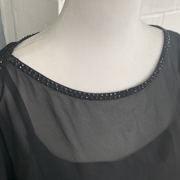 Cache Sequins Embellished Sheer Elegant Black Evening Mini Dress sz S - Picture 2 of 9